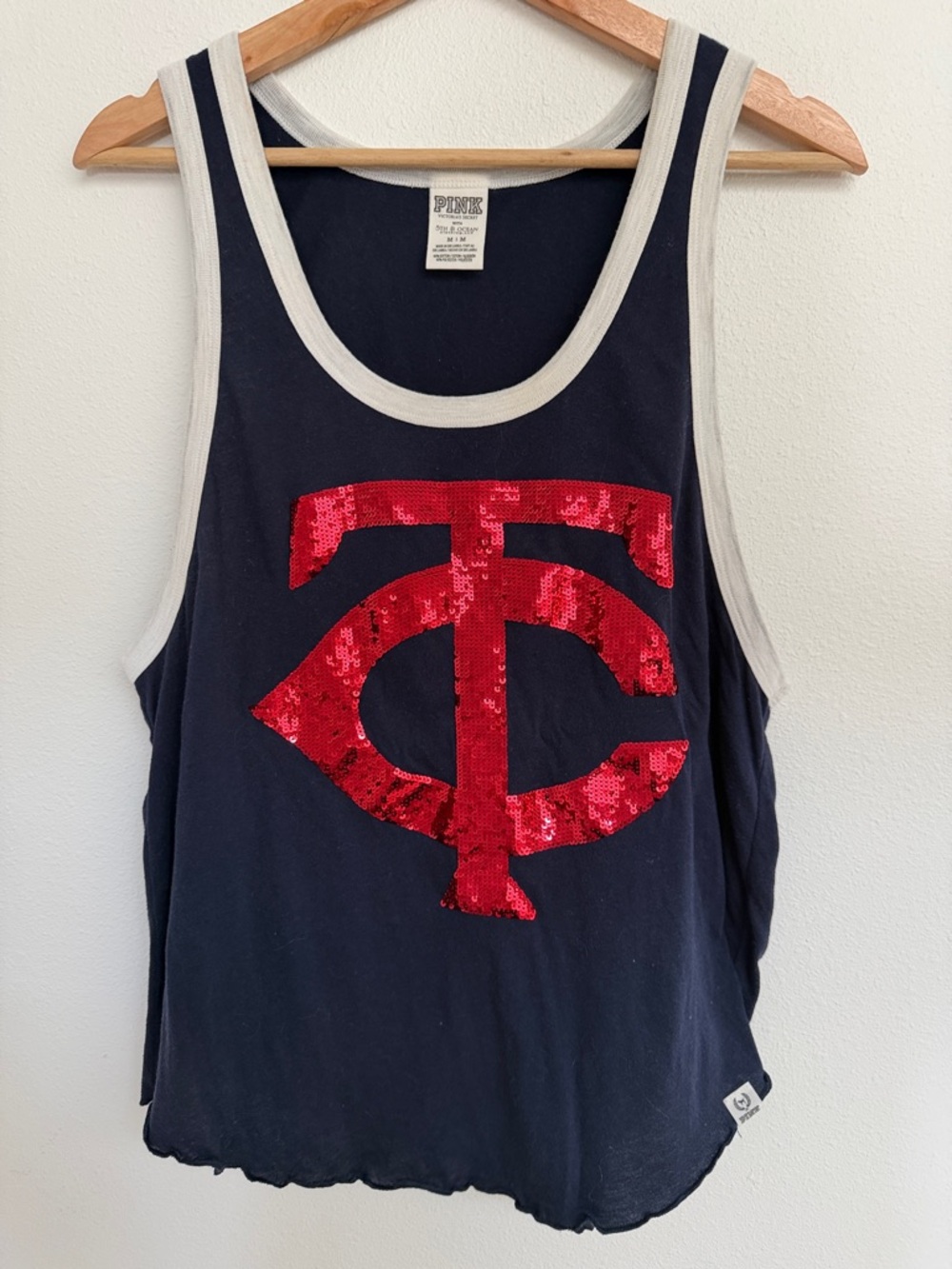 PINK Victoria's Secret Navy Tank Top with Red Sequin Logo
